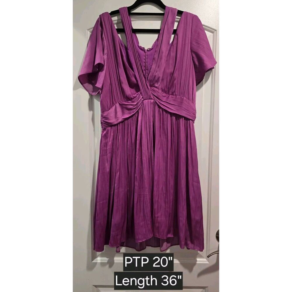 Anthropologie Deep V Neck Vibrant Purple Mini Dress Size‎ 12 Flowy, Lined EUC